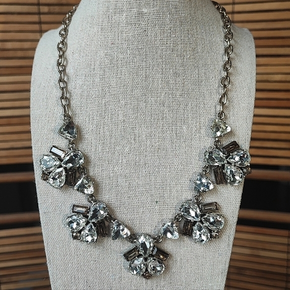 Turquoise Cabochon Statement Necklace Clear Baguette Smoke Navette Stones Pewter - Picture 15 of 15